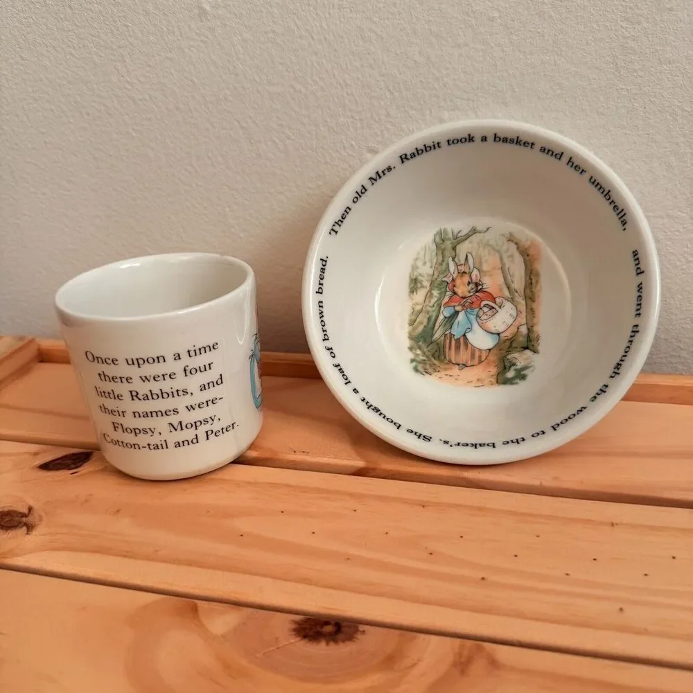 Wedgwood Royal Doulton Peter Rabbit 2‎ Piece Bowl Cup Bone China Set 1993